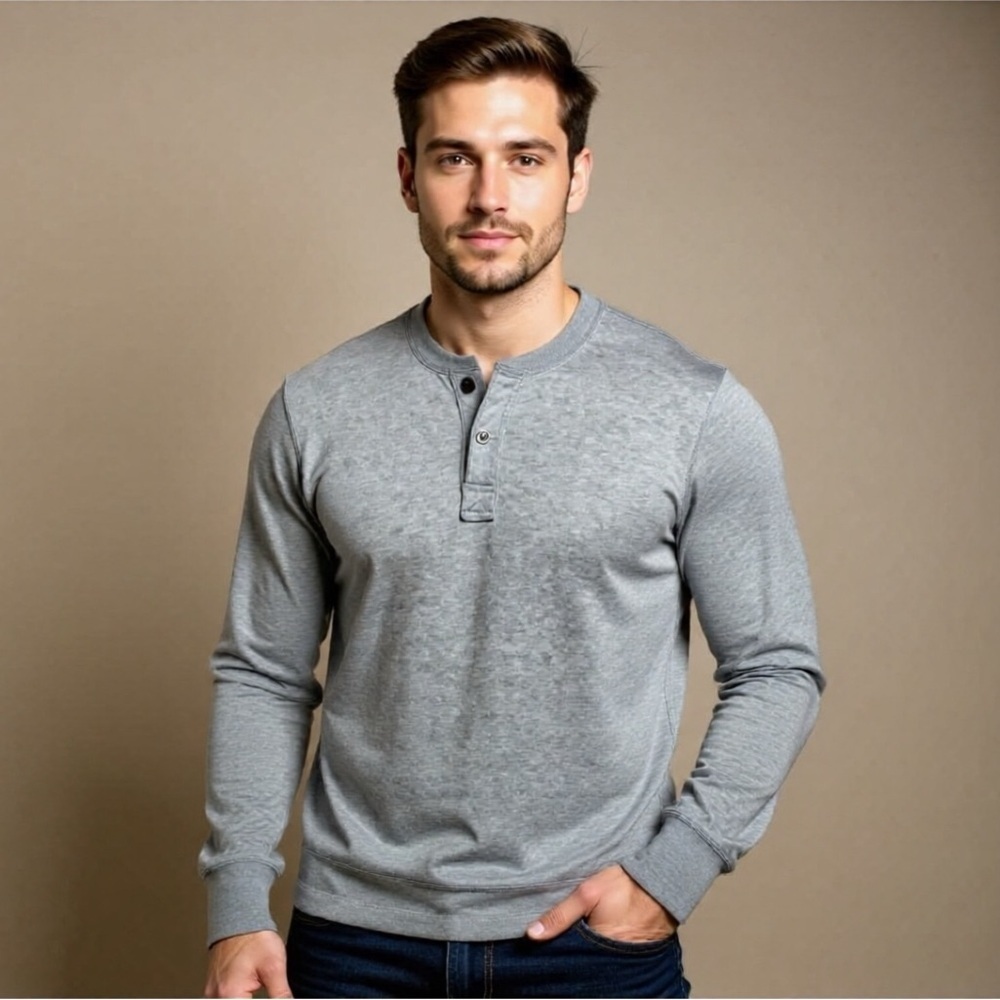 Eddie Bauer Blue Long Sleeve Henley Shirt Mens Size Medium Stretch Button